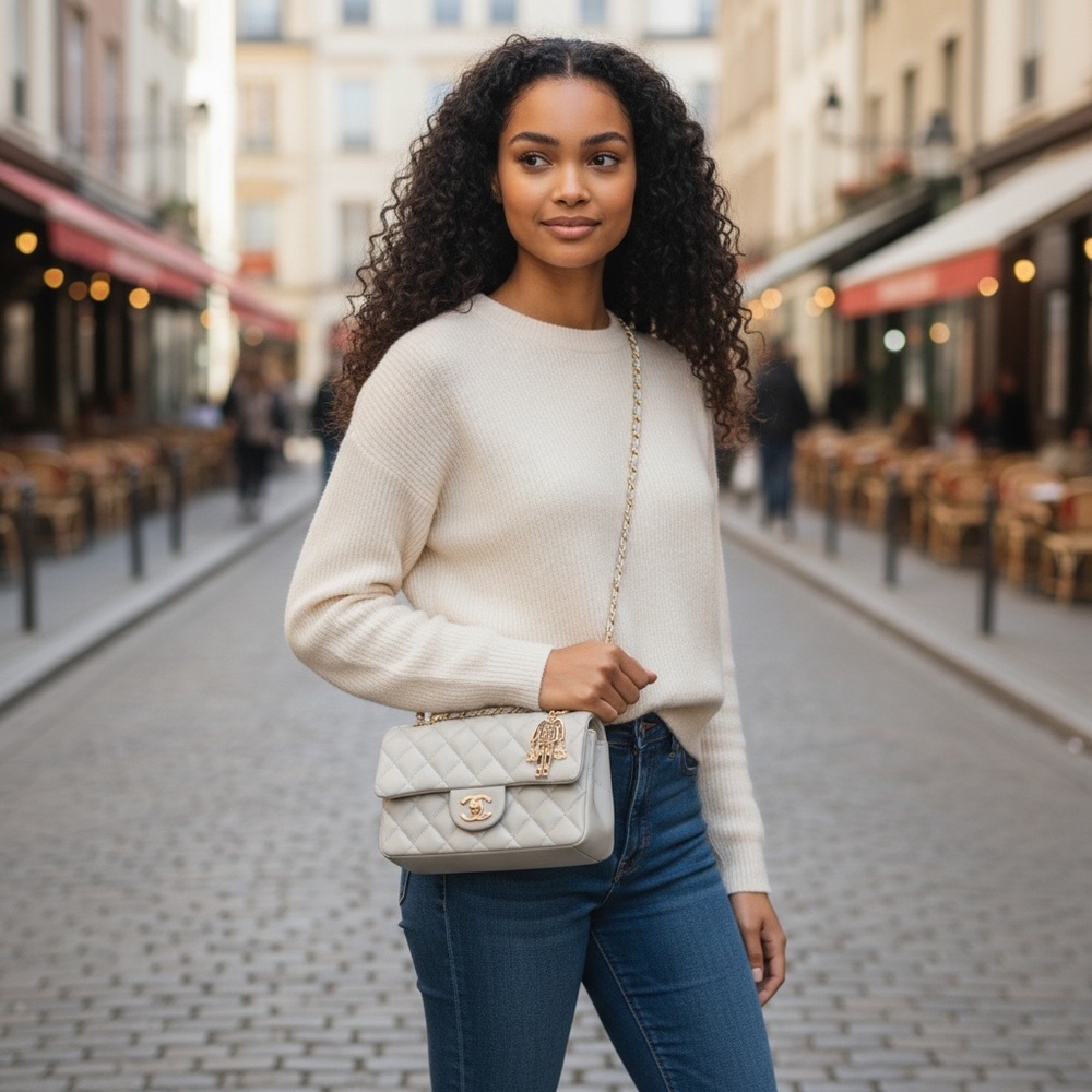 Elegant Cream Quilted Crossbody Bag